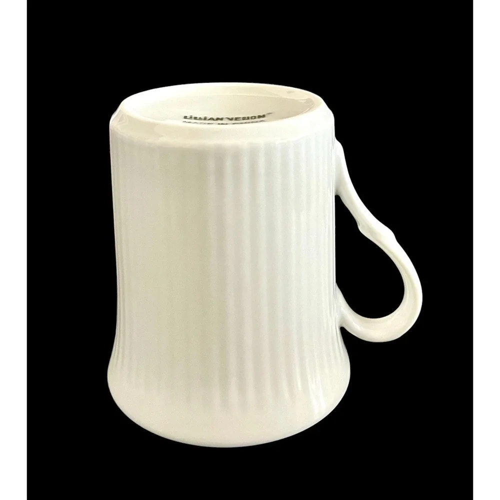 4 Vintage Lillian Vernon White Ribbed Embossed Mugs Set Porcelain Handled Cups - Picture 6 of 8